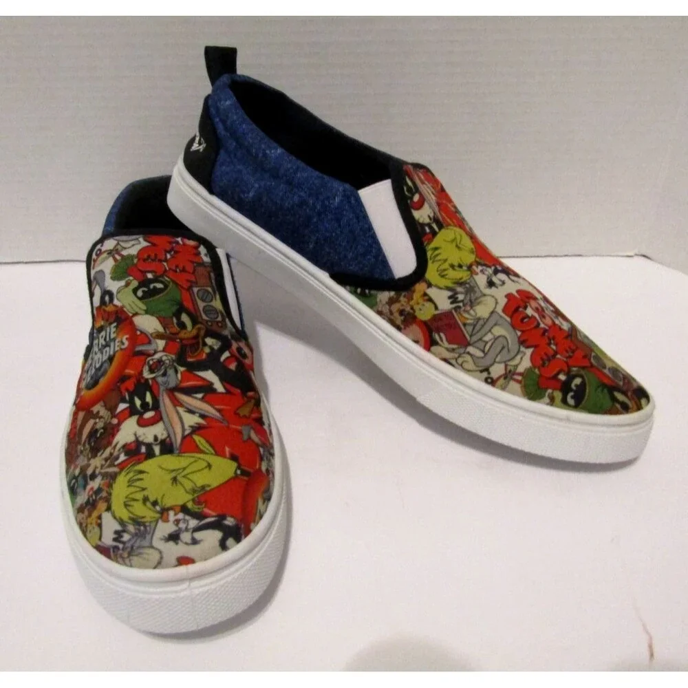 Looney Tunes Merrie Melodies That's All Folks! AOP Slip-On Sneakers Unisex Sz 10